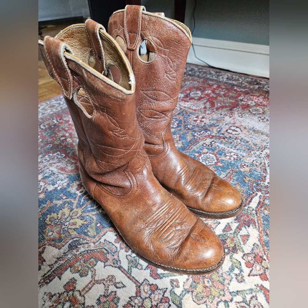 Boulet Vintage Men's Brown Leather Cowboy Boots